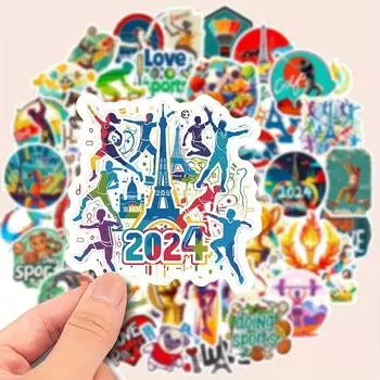 49 Stickers with Paris Games Theme Suitable for Laptops, Mobile Phones, Water Bottles, Luggage, Durable Sticker Combination