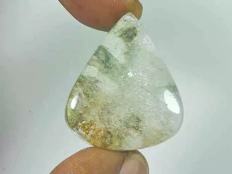 49Cts Lodolite Garden Quartz Pear Crystal Cabochon Loose Gemstone 26X31X09MM SK-3374
