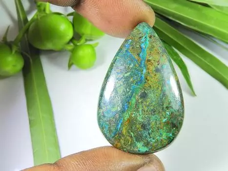 49Cts. Натуральный хризоколла кабошон россыпью драгоценный камень для ювелирных изделий 25X37X06 мм SK-1038