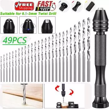 49PCS 0.5-3mm Hand Drill Set Small Alloys Drill Bit Rotary Tool FOR Jewelry Craft Drilling Tool Precision Pin Vise Hobby Drill 95mm