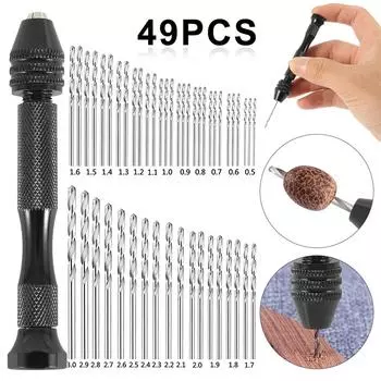 49Pcs Precision Pin Vise Hobby Drill with Model Twist Hand Drill Bits Set High Speed Hole Opening DIY Drilling Tool Dropshipping