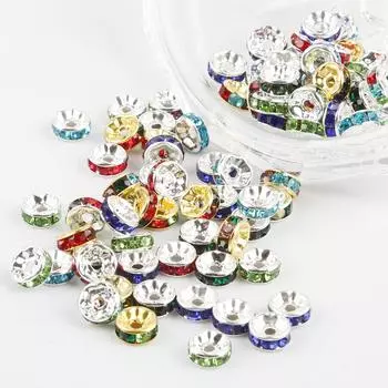 4-10 мм 50 шт. металлические круглые бусины со стразами DIY аксессуары для изготовления ювелирных изделий 6x2mm 50pcs чёрный