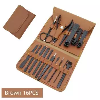4/12/16 шт./компл., кусачки для ногтей, костюм, кусачки для ногтей из нержавеющей стали, ножницы для ногтей с складной сумкой, инструмент для маникюра и пилочки для ногтей 4 Pcs/Set коричневый