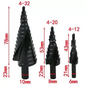 4-12/20/32MM Spiral Step Drill Bit Set For Metal Cone Triangle Shank Hole Drills
