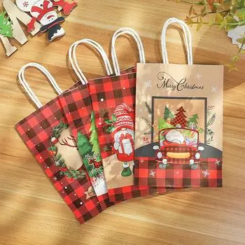4/12 шт. рождественские подарочные пакеты из крафт-бумаги рождественские сувениры для вечеринок упаковка для печенья конфеты сумка Navidad 2025 новогодние украшения принадлежности 4pcs разноцветный