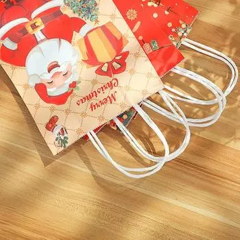 4/12Pcs Santa Claus Christmas Kraft Paper Gift Bags Xmas Party Favors Packaging Bag Navidad 2025 New Year Decoration Supplies 4pcs