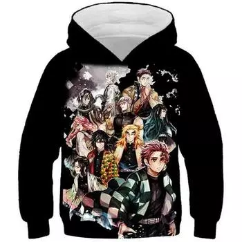 4-13 лет Дети Аниме Demon Slayer Kimetsu no Yaiba 3D Print Hoodies Мальчик Девочки Harajuku Hooded Sweatshirts Детские спортивные костюмы Одежда 100cm