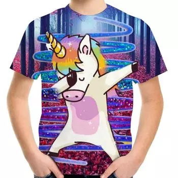 4-13 лет девочки мальчики даббинг единорог футболка летняя детская красочная одежда с изображением животных лошадей 3D принт футболка детская детская крутая 100
