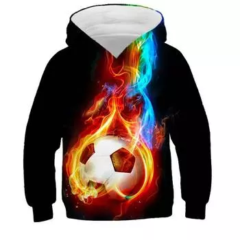 4-13 лет мальчик девочка 3D толстовки креативный футбольный соккер огонь вода принт детская мода с капюшоном толстовка детский повседневный пуловер пальто 100