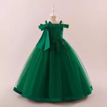 4-14 лет Рождественское платье принцессы для девочек-цветочниц для свадеб Летнее детское торжественное длинное платье с бантом для школьных вечеринок Детские платья 120 зелёный