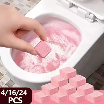 4/16/24 шт. Шипучие таблетки для чистки унитазов, автоматическое дезодорирование, удаление пятен и известкового налета, глубокая очистка ванной комнаты, универсальное применение 4pcs розовый