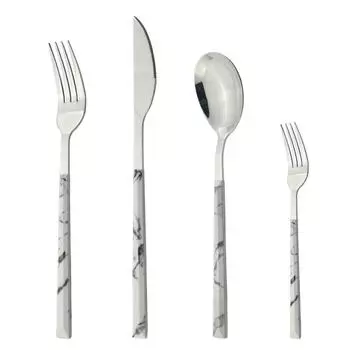 4/16 шт. набор столовой посуды, серебристый набор из нержавеющей стали, нож, вилка, ложка, мраморная текстура, домашняя кухня, столовые приборы, столовое серебро, набор столовых приборов 1Set
