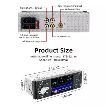 4,1-дюймовый автомобильный стереоплеер Single Din BT MP5 плеер FM-радиоприемник с поддержкой воспроизведения TFUDisk чёрный