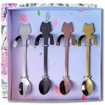 4/1 шт. Милая ложка для кофе в виде кошки, чайные ложки из нержавеющей стали, столовая посуда, ложки для десертов, закусок, молока, мороженого, кухонная утварь