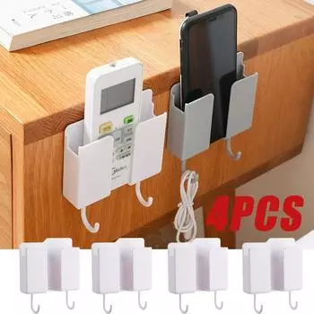 4/1 шт настенный ящик для хранения многофункциональный органайзер без перфорации пульт дистанционного управления телевизором DIY держатель для зарядки мобильного телефона 1pc чёрный