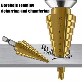 4-22 Ступенчатое сверло из быстрорежущей стали с прямой канавкой и титановым покрытием, фреза для дерева и металла, 4241 Корончатое сверло из высокоскоростной стали