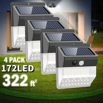 4/2/1 шт. 172 светодиодные солнечные фонари для улицы, супер яркие, 3 режима, датчик движения, с широкоугольным настенным солнечным светом 270, охранное освещение 1PCS