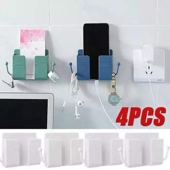 4/2/1 шт. Многофункциональный настенный держатель для телефона с крючками для хранения, домашний органайзер, клейкие кронштейны для пульта дистанционного управления, стойки