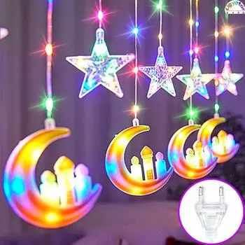 4,2-метровый светодиодный светильник для штор со звездной луной, украшение для помещения, пятиугольный светильник для замка, гирлянда, Рождественский светильник для украшения дома, сада, спальни