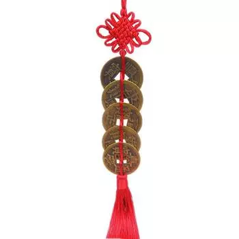 «4.2 см медная подвеска для автомобиля в виде монеты «Пять императоров» с красным китайским узлом»