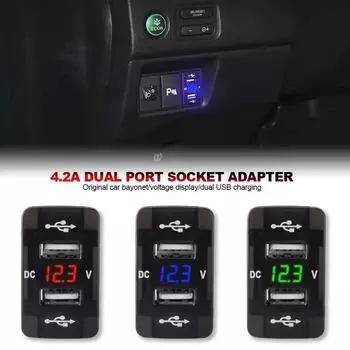 4.2A двухпортовое быстрое зарядное устройство Toma для телефона со светодиодным вольтметром, автомобильный USB-адаптер со встроенной розеткой, зарядное устройство 12 В 24 В для Honda CRV красный