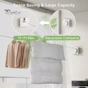 4.2M настенная выдвижная бельевая веревка регулируемая втягивающаяся прочная нержавеющая стальная проволока для сушки белья в помещении и на открытом воздухе белый