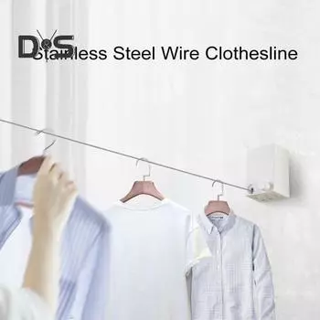 4.2M настенная выдвижная бельевая веревка регулируемая втягивающаяся прочная нержавеющая стальная проволока для сушки белья в помещении и на открытом воздухе белый