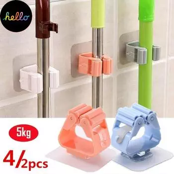 4/2PCS Держатель швабры Настенный Ванная комната Щетка Клипса Вешалка для кистей Стеллаж для хранения для кухни Ванная комната 2pcs розовый