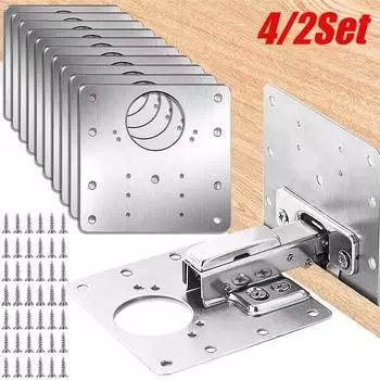 4/2 комплекта пластин для ремонта петель, монтажная пластина для дверных петель кухонного шкафа с винтом, плоские крепежные кронштейны, мебельная фурнитура, инструменты C-2PCS