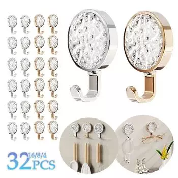 4-32PCS Strong Hooks Glacier Pattern Bathroom Hooks Wall Hooks Behind Door Hole-less Adhesive Hooks Swivel Towel Hooks Portable
