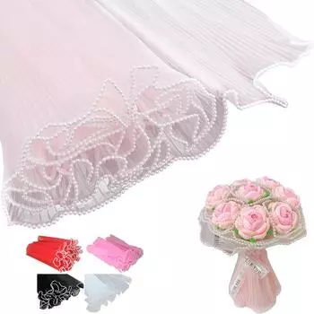 4,37 ярда, сетчатая пряжа для обертывания цветов, цветочная упаковочная бумага для букета с жемчужными краями, белая морщинистая волнистая сетчатая пряжа своими руками для свадьбы, дня рождения розовый