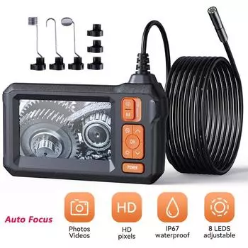 4,3-дюймовая IPS-камера с автофокусом для промышленного эндоскопа HD1080P, бороскоп для осмотра труб, жесткий кабель, видеоэндоскопия для двигателя автомобиля 1m