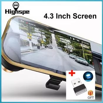 4,3-дюймовый экран Full HD 1080p Автомобильный видеорегистратор с двумя объективами Автомобильная камера Зеркало заднего вида Регистратор для вождения Автомобильный видеорегистратор