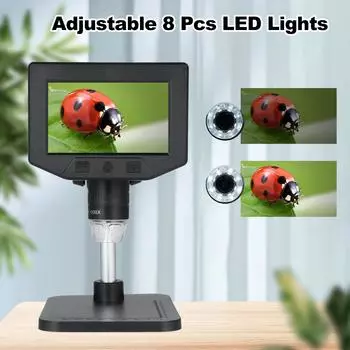 4,3-дюймовый цифровой микроскоп 1000X монетный микроскоп 1080P видеомикроскоп для пайки взрослых с 8 светодиодами дропшиппинг чёрный