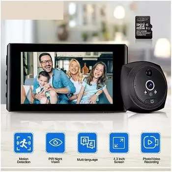 4,3-дюймовый глазок дверной звонок дверная камера PIR инфракрасное ночное видение 140 ° HD монитор обнаружения движения дверной звонок умный дом дверной телезритель A6 чёрный