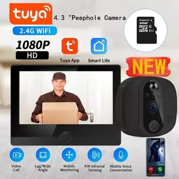 4,3-дюймовый глазок Визуальный домофон Дверной звонок Интеллектуальный инфракрасный видеодомофон Дверные камеры Бытовая цифровая WiFi Видеодомофон Кольцо No memory card