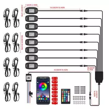 4/5/6/8/12 в 1 RGB светодиодные фонари для шасси грузовика, внедорожника, декоративные фонари, подсветка днища, неоновые светодиодные атмосферные лампы