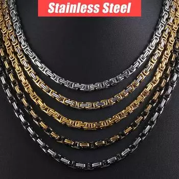 4/5/6/8 мм Ширина Royal Box Chain Византийский Браслет Ожерелье Для Мужчин Мужской Нержавеющей Стали Властный Император Цепи Ожерелье Персонализированные Ювелирные Изделия Подарок 4mm-20cm золотой