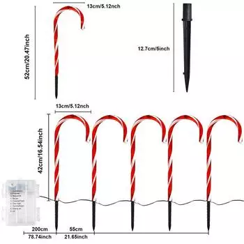 4/5/8/10 светодиодных рождественских гирлянд в виде леденцов на батарейках, водонепроницаемые, уличные указатели дорожек, гирлянды для сада, патио, вечеринки, декор