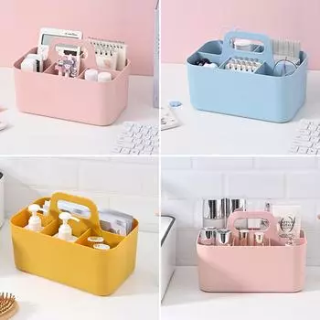 4/5/8 Сетка Пластиковый Ящик Для Хранения С Ручкой Практичный Большой Отделочный Артефакт Для Канцелярских Принадлежностей Four Compartment розовый