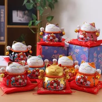 4,5-дюймовая керамическая копилка Maneki Neko Lucky Cat Fortune Colored Cat Piggy Coin Украшение для дома Подарочный орнамент Feng Shui красный