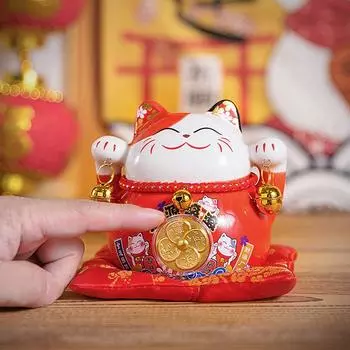 4,5-дюймовая керамическая монетница Maneki Neko Lucky Cat Fortune Colored Cat Golden Circle Home Decoration Gift Feng Shui Figure жёлтый