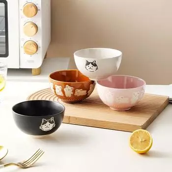 4,5-дюймовая миска с изображением медведя Kawaii, керамическая миска для риса с изображением котенка, мультяшная миска для завтрака с овсянкой и молоком, подходит для микроволновой печи