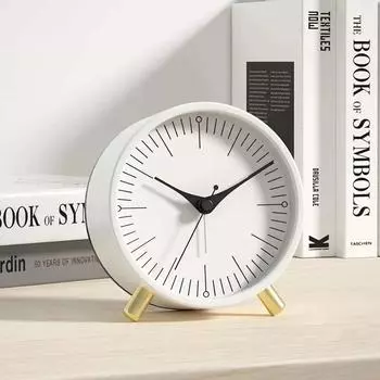4,5-дюймовый аналоговый будильник без тиканья, бесшумные маленькие настольные часы с подсветкой для гостиной, спальни Simple белый