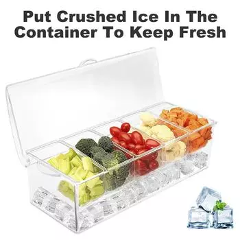 4/5-Grid Condiment Dispenser Tray with Lid Clear Food Grade Fruit Organizer Reusable Ice Cooled Condiment Seasoning Container