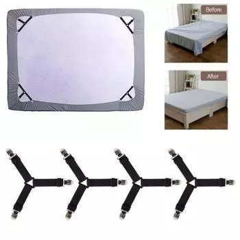 4/5 шт. Ремень для простыни с металлическими зажимами, регулируемая треугольная эластичная застежка, прочный держатель для матраса на резинке, зажим для подтяжек 5pcs чёрный