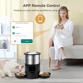 4.5L Tuya Smart APP Pet Feeder Cat Dog Food Dispenser Stainless Steel Bowl Medium-Sized Cats Dogs With Recording Timing Feeding