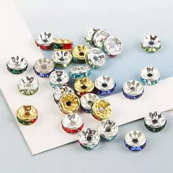 4/6/8/10 мм 50 шт./лот популярные инкрустированные цветные алмазные круговые сверла круглые разделительные бусины ювелирные аксессуары для изготовления ювелирных изделий браслет ювелирные аксессуары Gun Black White4mm