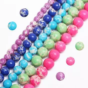 4/6/8/10 мм натуральные камни круглые бусины россыпью для изготовления ювелирных изделий своими руками браслет ожерелье морской осадок императорская яшма 15 /нить рукоделие 4mm/40pcs зелёный