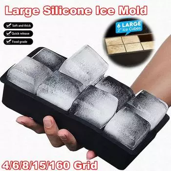 4/6/8/15/160 Grid Big Ice Tray Mold Giant Jumbo Large Food Grade Silicone Ice Cube Square Tray Mold DIY Ice Maker Ice Cube Tray 1PCS